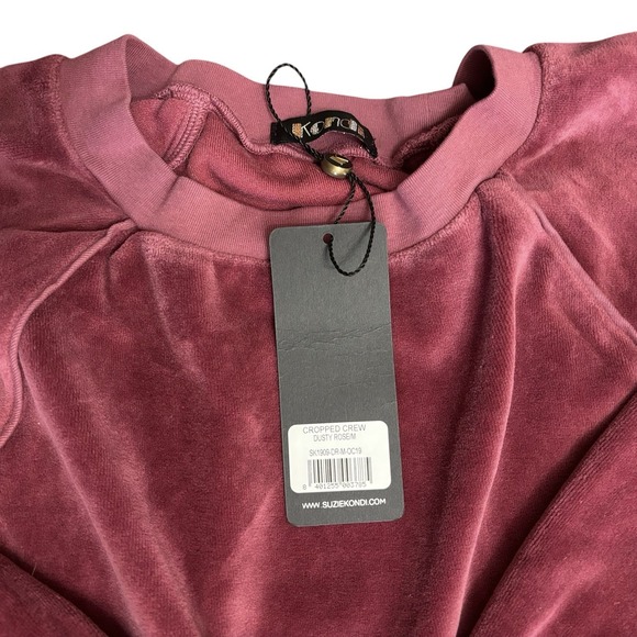 NWTSuzie Kondi Cropped Crew Neck Velour Sweatshirt Dusty Rose Sz M - Picture 14 of 14